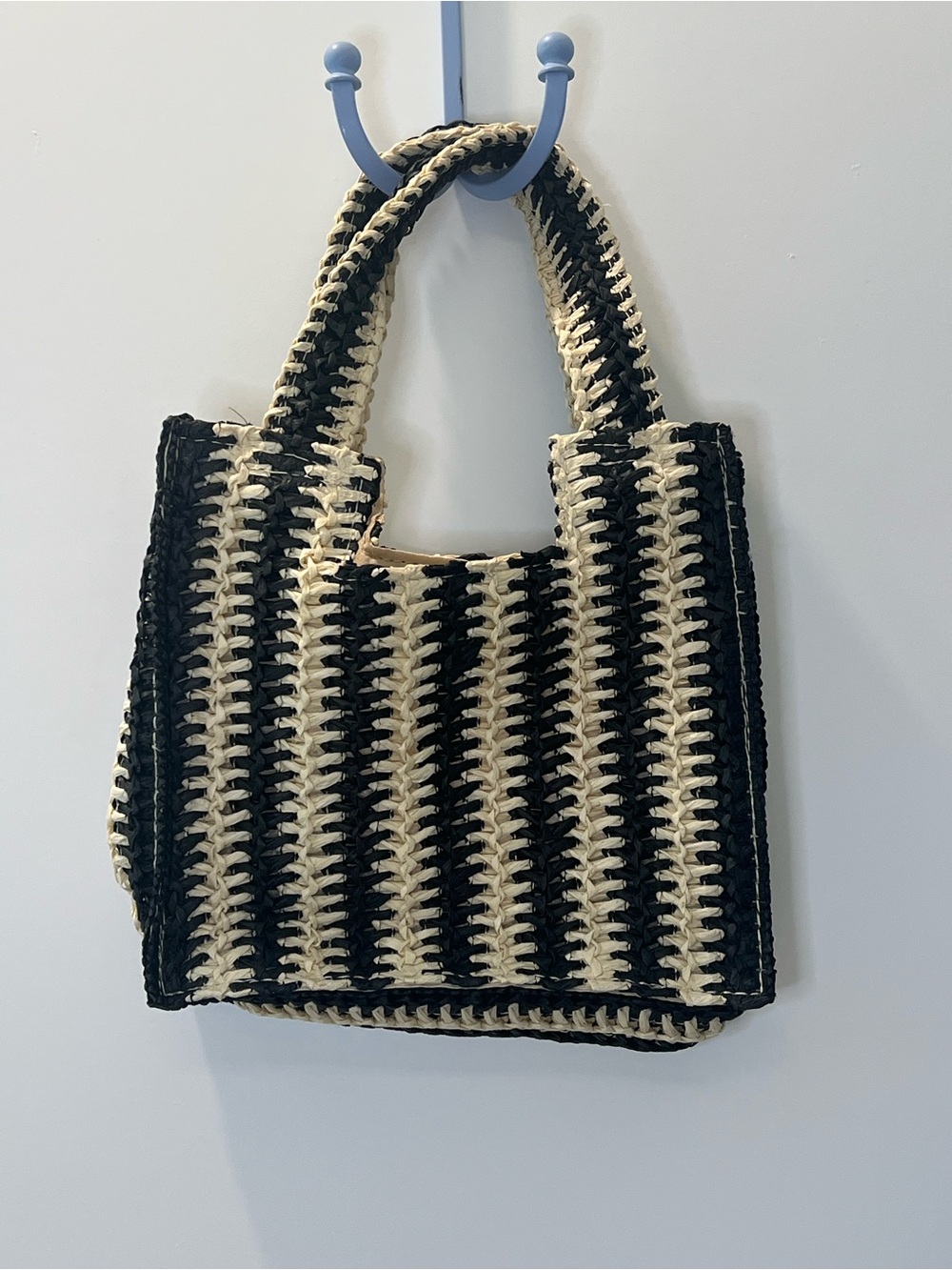 Woven Black and Cream Tote Bag - Handcrafted Style